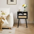 thumbnail image 4 of Rattan Nightstand, Boho Side Table with Drawer Open Shelf, Wood Accent Bedside Table, End Table with Legs for Bedroom, Living Room and Small Spaces, Black, 4 of 8