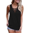 thumbnail image 4 of Camiseta sin mangas Chaleco con cordones con cuello en V Camiseta sin mangas de color sólido para mujer, Negro, S Yuarrent AP001796-01, 4 of 6