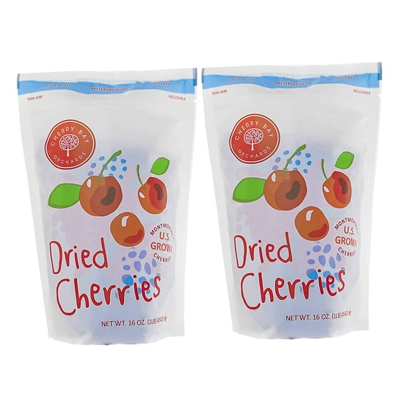 Cherry Bay Orchards - Dried Montmorency Tart Cherries - Pack of Two 16 oz Bags (32 oz Total) - 100% Domestic, Natural, Kosher Certified, Gluten-Free, and GMO Free - Packed in a Resealable Pouch