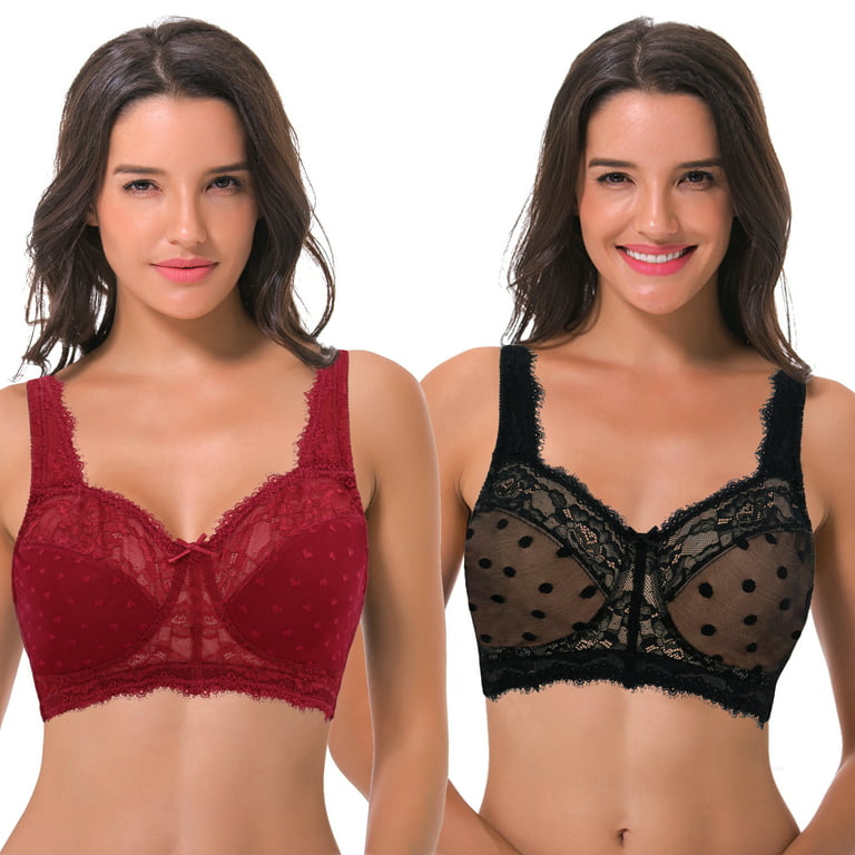  Womens Plus Size Minimizer Bras Full Coverage Lace Unlined  Underwire Bra B-K Cups Dark Red 48F