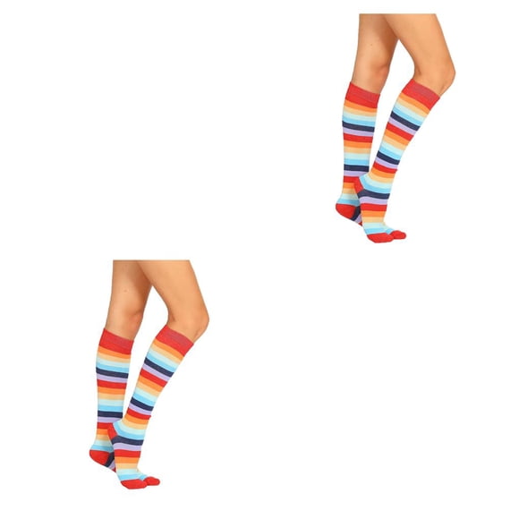 Qarigey 1 par de calcetines a rayas hasta la rodilla de arcoíris, elasticidad, transpirabilidad, apariencia de moda cómoda, calcetín antideslizante, Type5 NO5
