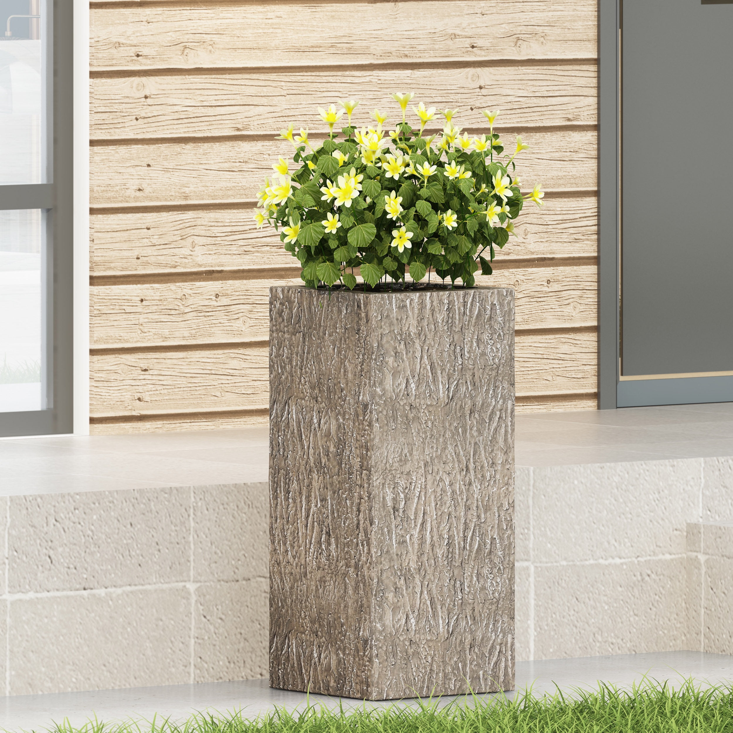 Berkamn Outdoor Cast Stone Planter, Small Brown Wood