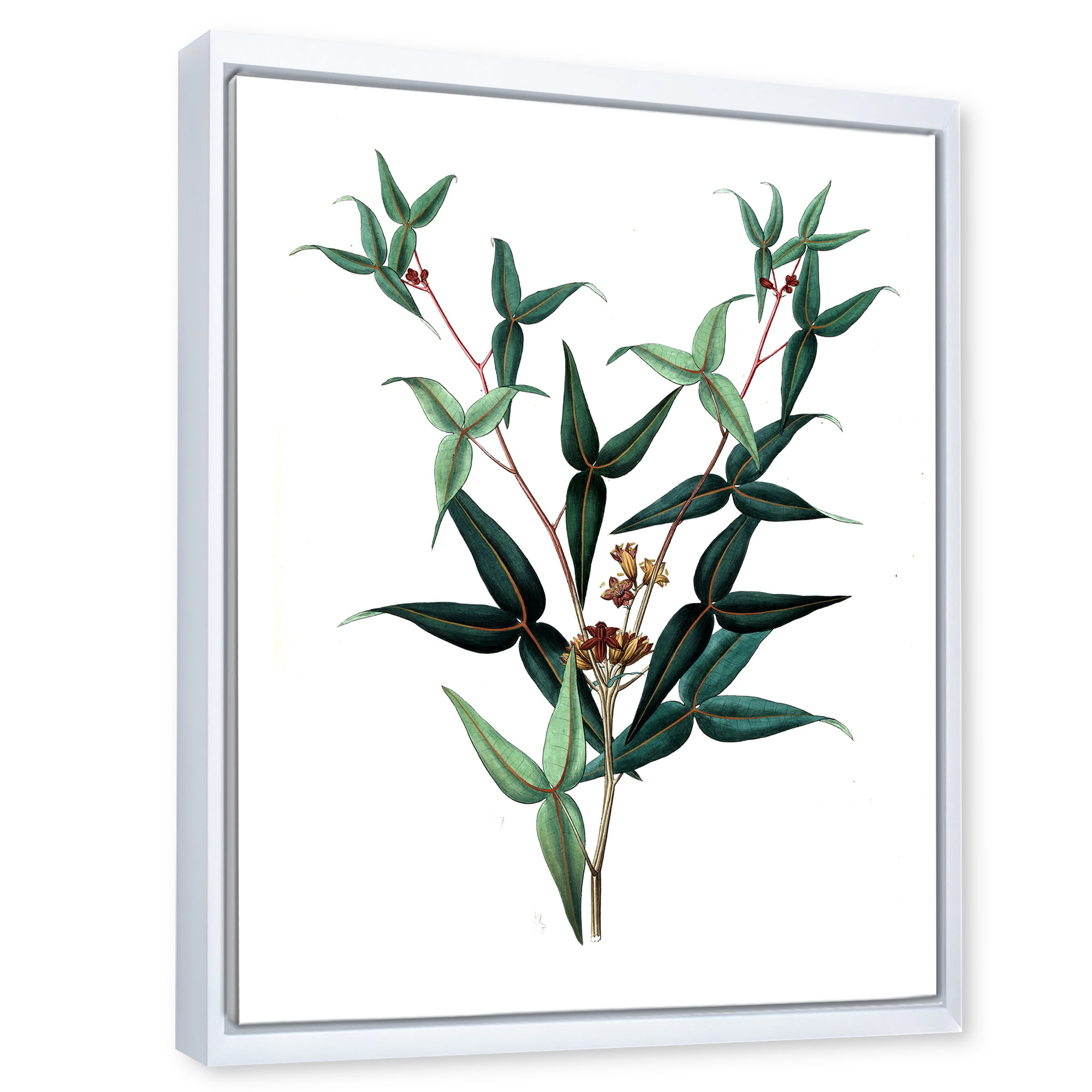 Designart 'Ancient Green Leaves Plants VIII' Traditional Framed Canvas Wall Art Print