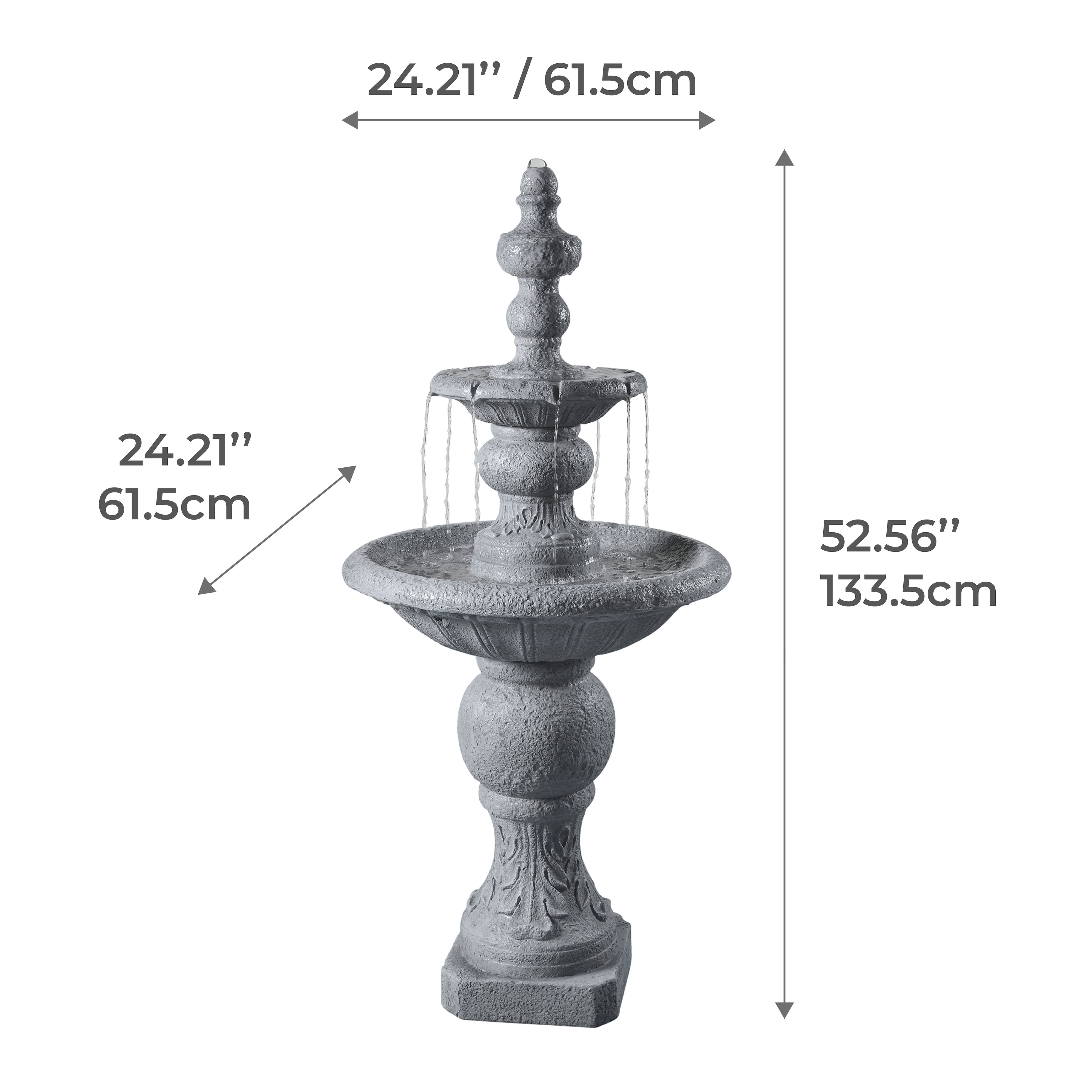 Teamson Home 2-Tier Pedestal Outdoor Water Fountain, Shallow Basin with Adjustable Flow & Electric Pump, Gray