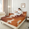 thumbnail image 4 of Manfei Farm Cowhide Twin Sheet Sets,Rustic Farmhouse Cabin Twin Fitted Sheet,Orange Beige Cow Hide Flat Sheet For Men Women,Ultra Soft Home Decor,3pcs, 4 of 7