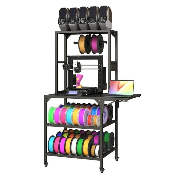 3D Printer Stand, Heavy Duty 3D Printer Table Stand with Filament Storage Rack, T-Shaped Spools Holder Rack with Wheels,3D Printer Workbench for 3D Printing Studio, Home Office Workshop