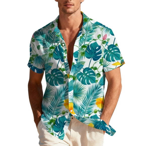 Men Women Hawaiian Shirt, Summer Beach Casual Short Sleeve Button Down, Printed Tops with Lapel Collar, Breathable Lightweight for Vacation Daily Wear