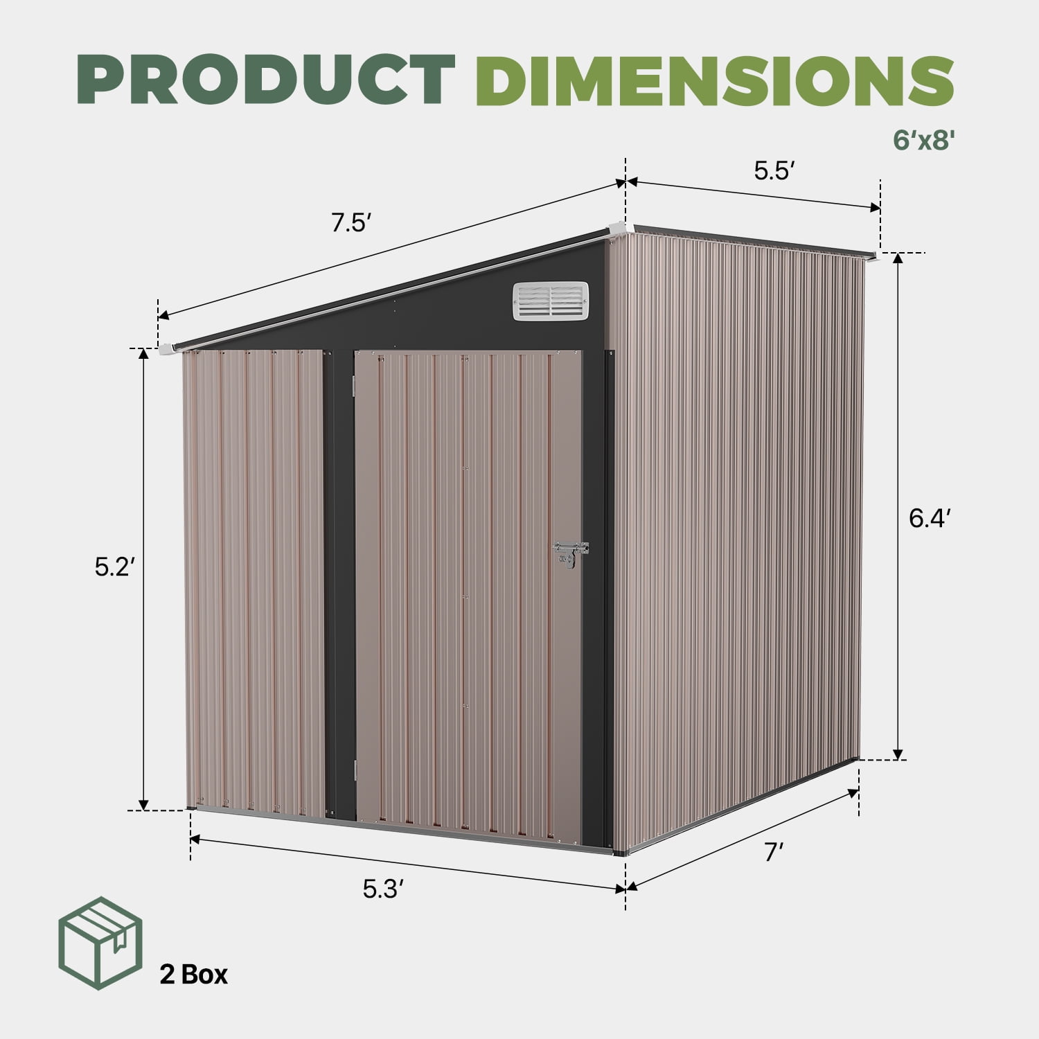 BaPiPro 8x6 ft Outdoor Metal Storage Shed, Lean-To Shed with Lockable Door, Garden Tool Shed for Patio, Backyards, Brown