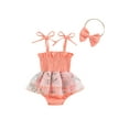 thumbnail image 2 of Aojekbee Baby Girls Summer Romper Dress Sleeveless Floral Embroidery Tulle Romper with Headband, 2 of 10
