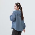 thumbnail image 6 of Puntoco Women's Lightweight Hooded Windbreaker Jacket, Long Sleeve Zip-Up Casual Outerwear, Breathable Solid Color Coat with Pockets Sky Blue-H XL, 6 of 7