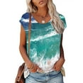 thumbnail image 2 of Dyegold Summer Tops for Women 2023 Trendy, Loose Summer Tops for Women 2023 Trendy Beach Tide Print T-Shirts Cap Sleeve Round Neck Blouses Dressy Casual ​Tops, 2 of 4