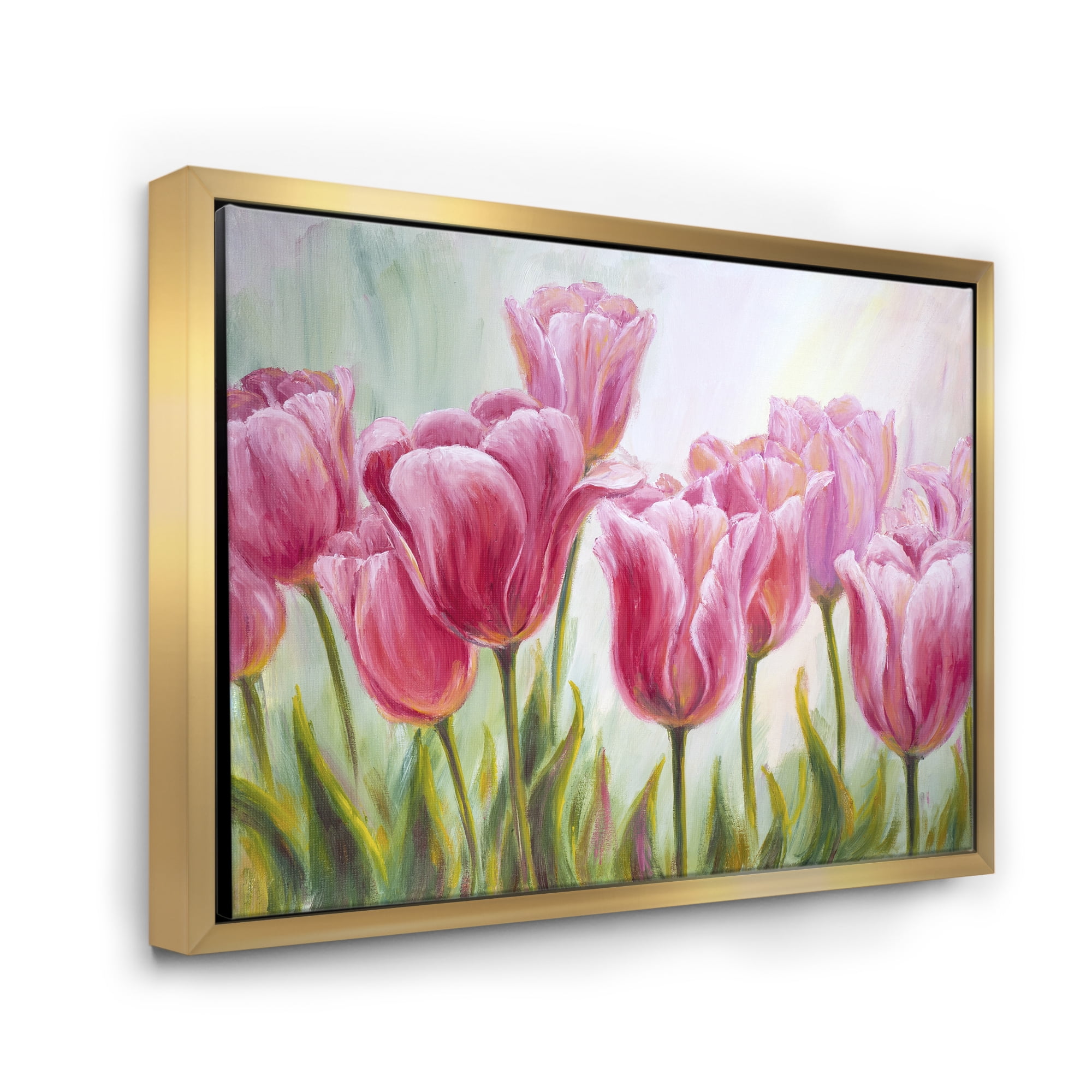Designart 'Blossoming Red and Pink Tulips Flowers ' Traditional Framed Canvas Wall Art Print