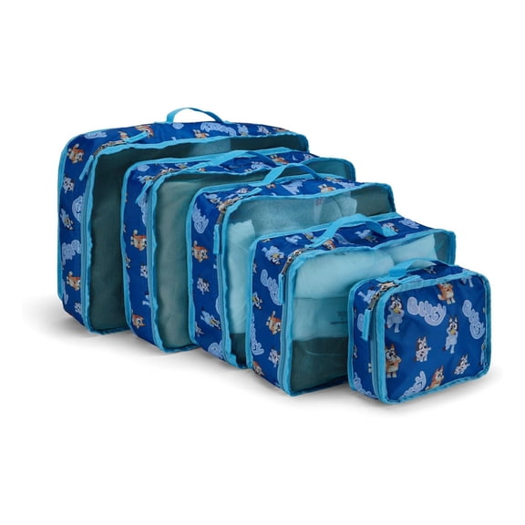Bluey Bingo Packing Cubes, 5 Piece Set Travel Essential Packing Case Blue for Kids & adult