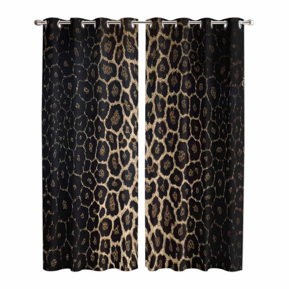 Leopard Print Kitchen Curtains 96 Inch Length, Chic Abstract Black Brown Animals Texture Grommet Top Bedroom Living Room Curtains, Light Filtering Cafe Curtain Drapes 2 Panels Set 104''x96''