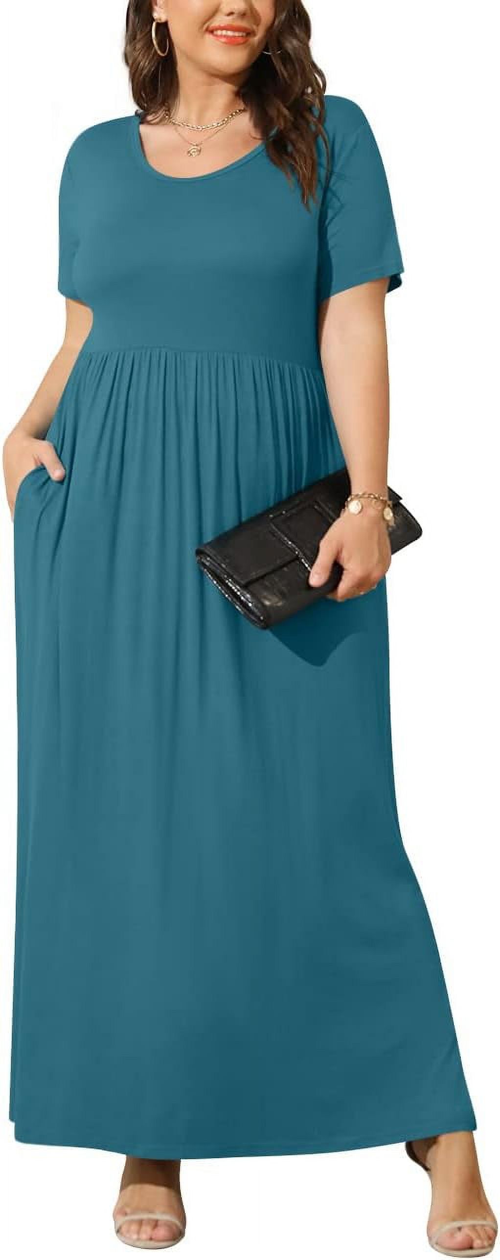 JuneFish Women's Summer Plus Size 2X to 6X Maxi Loose Dress with Pockets