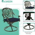 thumbnail image 5 of VIVIJASON 9-Piece Outdoor Furniture Dining Set for 8, All-Weather Cast Aluminum Patio Table and Chairs Set with 8 Swivel Rocker Chairs, 64" Large Square Dining Table with 2.2" Umbrella Hole Navy Blue, 5 of 7