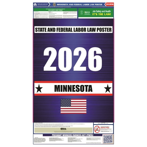 Minnesota (MN) 2026 State Labor Law Poster - State, Federal and OSHA Compliant Laminated Poster - Perfect for the Workplace Posting - Clear and Easy-to-Read Format - 20 Inch by 36 Inch - English