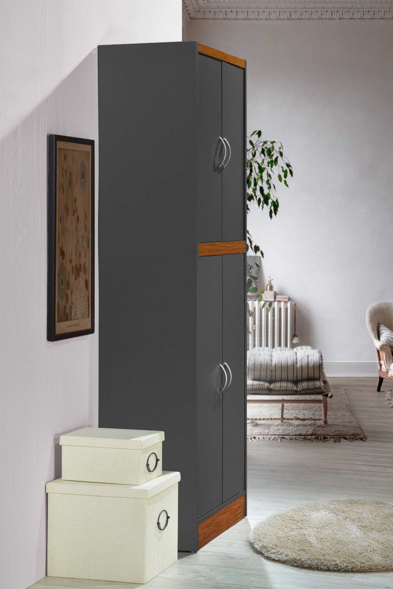 Hodedah 4-Door Kitchen Pantry with 4-Shelves, Grey-Oak