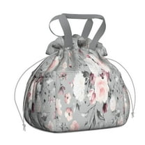 Pioneer Flower Floral Print Pattern Drawstring Lunch Bag Women - Drawstring Lunch Bag Insulated for Work Office - Stain-Resistant Large Lunchbags for Women with Multi-Pockets