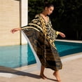 thumbnail image 4 of SEANATIVE Caftans for Women Beach Cover Up Swimsuit Coverups Swimwear Kaftan Dresses Long Caftans Plus Size Batwing Sleeve Swimsuit Coverup V Neck Summer Dress, Polynesia Floral Yellow Black, 4 of 7