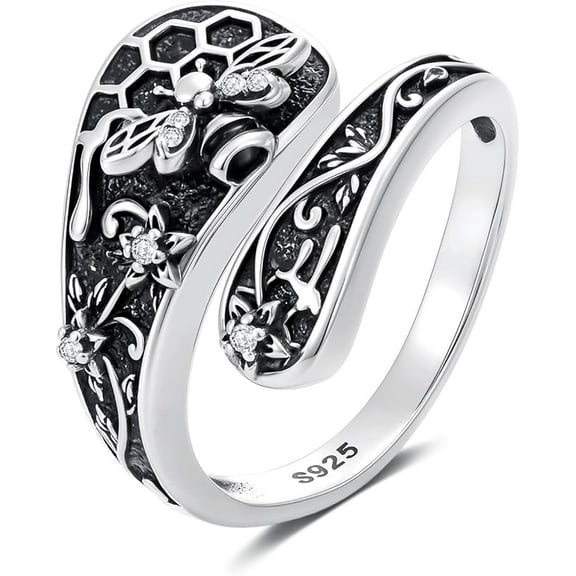 DVEATR Spoon Ring for Women 925 Sterling Silver Spoon Rings Adjustable Oxidized Vintage Thumb Rings Sunflower Hummingbird Butterfly Bee Cardinal Jewelry Gifts for Women Men