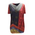 thumbnail image 3 of Women Tie-dye Printed Embroidery Collar Short Sleeve Pullover Blouse Tops, 3 of 4