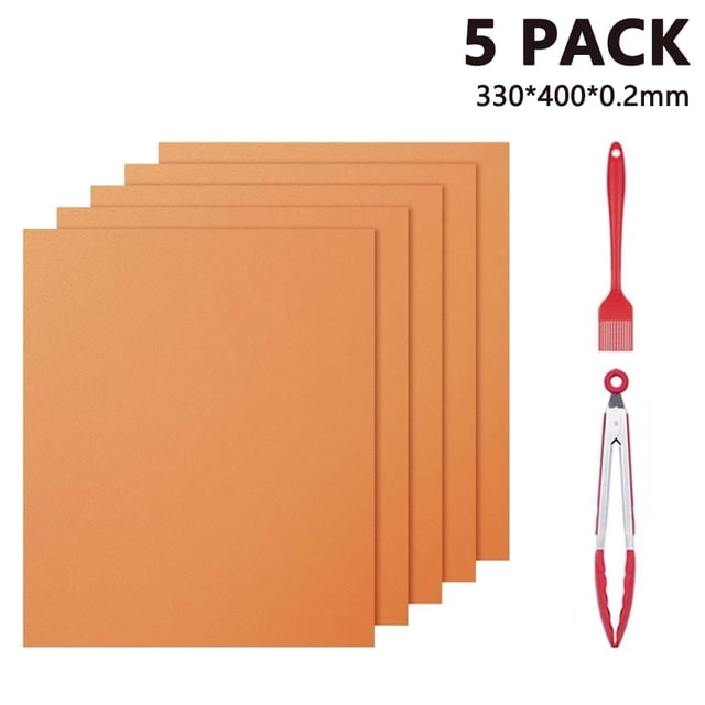 Almohadilla para barbacoa de 5 piezas de Color cobre fino de 330*400*0,2mm + Clip rojo para alimentos de 12 pulgadas + cepillo de silicona rojo + caja de Color Xemadio 2033488-3