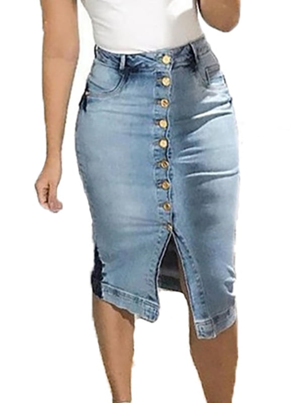 high waisted jean pencil skirt