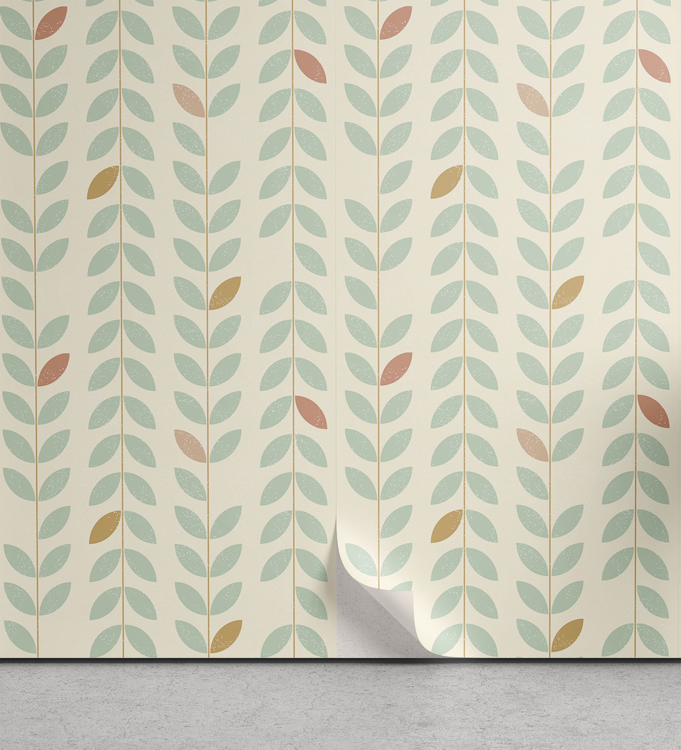 Modern Peel & Stick Wallpaper, Pastel Themed Pattern of Grunge Leaves
