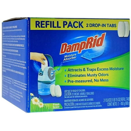 DampRid Fresh Scent Drop-in Tab Refill - 2 Pack - 15.8 Oz. Refill Tabs - Moisture Absorber