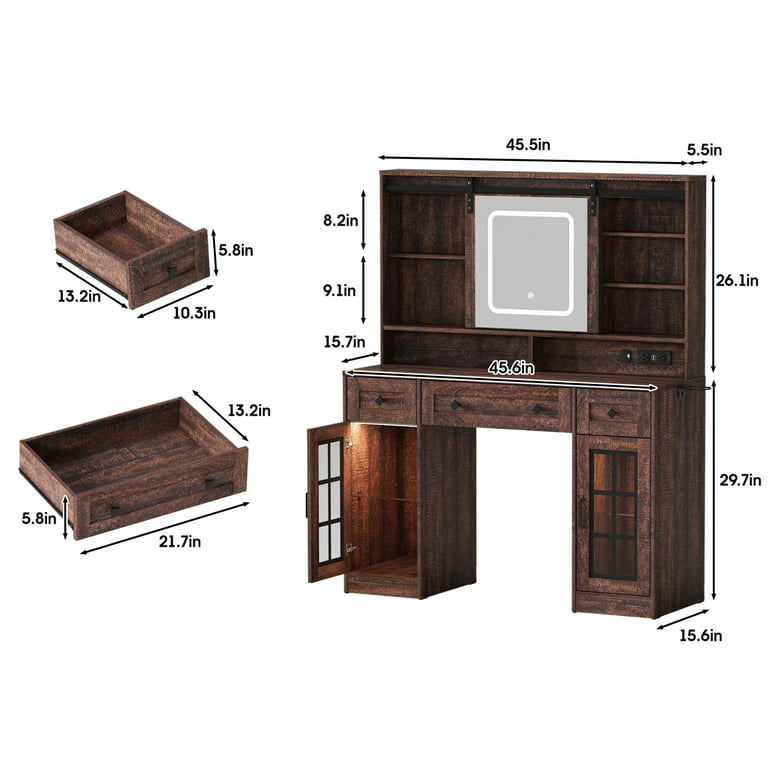 Vabches Farmhouse Makeup Vanity Desk with Sliding Mirror