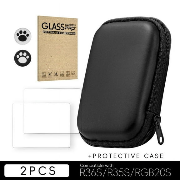 Storage Bag for R36S/R35S/RGB20S Game Console, Hard Case and Protective Film,Carrying Case with Tempered Glass Screen Protector Game Console Accessories