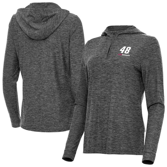 Women's-Antigua  Heather Black Alex Bowman Daybreak Quarter-Zip Pullover Hoodie