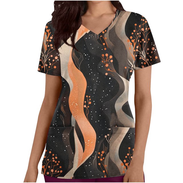 Pisexur Womens Scrub Tops Boasting Colorful Floral Prints Along With Short Sleeve Scrub Tops Suitable for Nursing Uniforms With Convenient Pockets