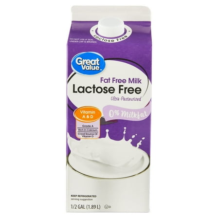 Great Value Lactose Free Skim Fat-Free Milk, Half Gallon, 64 fl oz