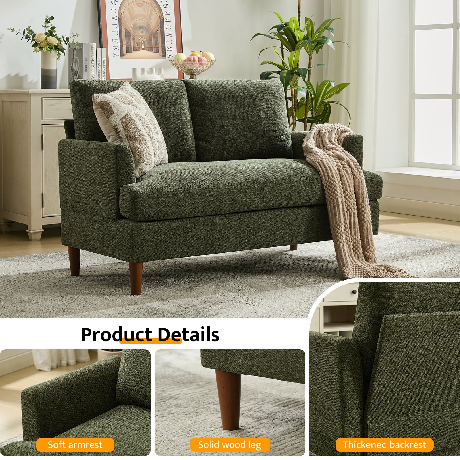 JURANYAZHU 54.7" Wide Chenille LoveSeat Comfortable Soft-Cushioned for Living Rooms and Small Spaces,Green