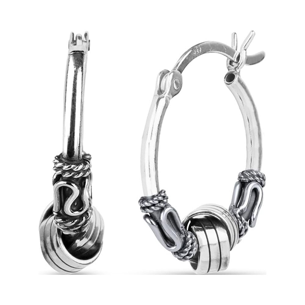 LeCalla 925 Sterling Silver Jewelry Italian Design Love Knot Balinese Hoop Earrings for Women and Teen 17MM