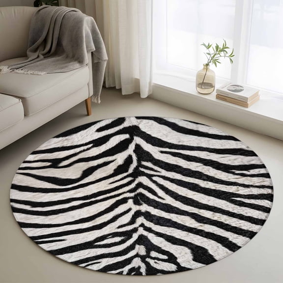 Round Rugs 3.3 Ft, Black White Zebras Non Slip Area Rugs for Kitchen Bedroom Entryway, Vintage Abstract Art Washable Carpet Runner Rug Floor Mats for Bedroom Home Decor