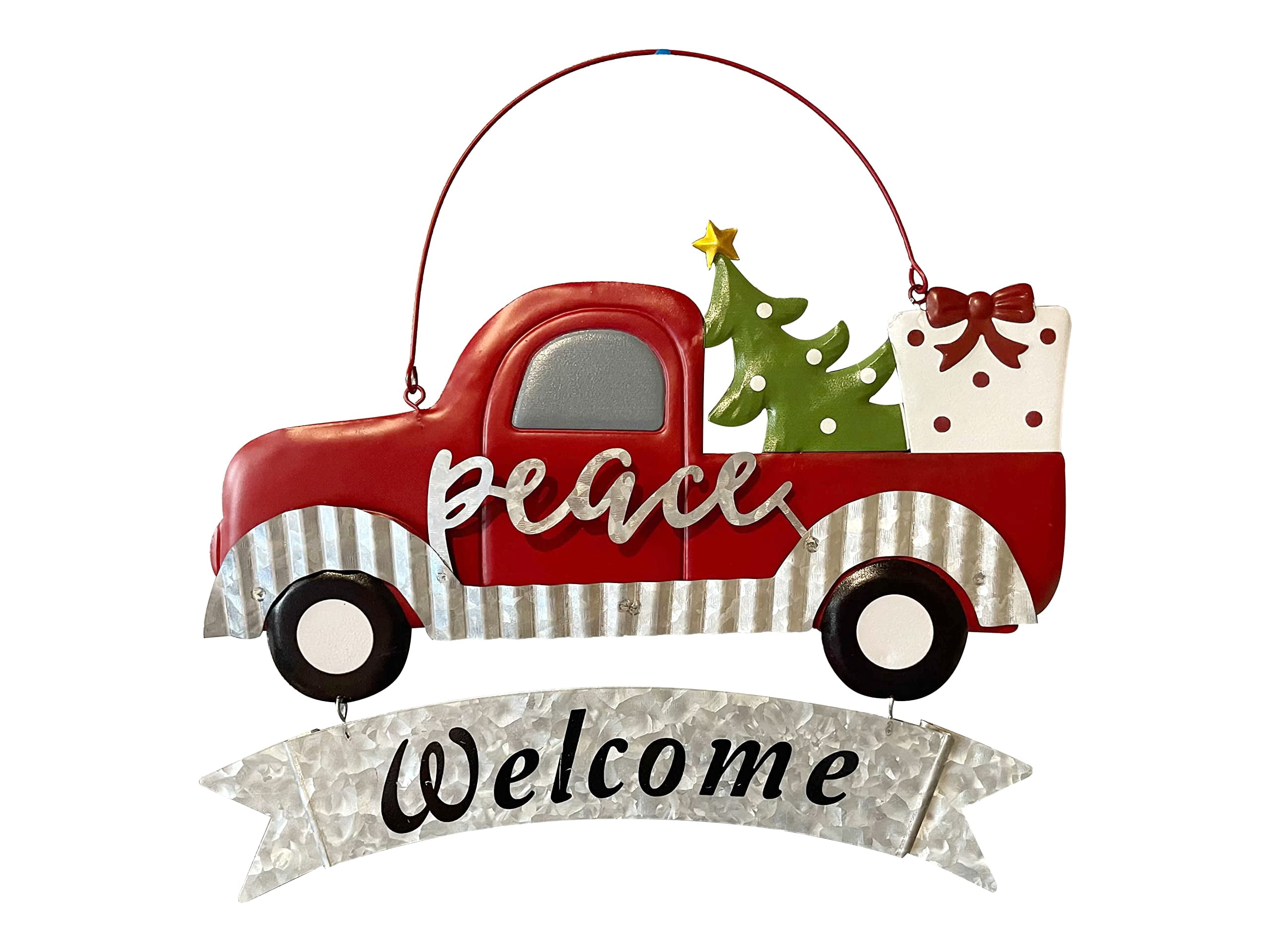 Red Truck Christmas Decor (14in. x 13in Vintage Truck Decor), Christmas