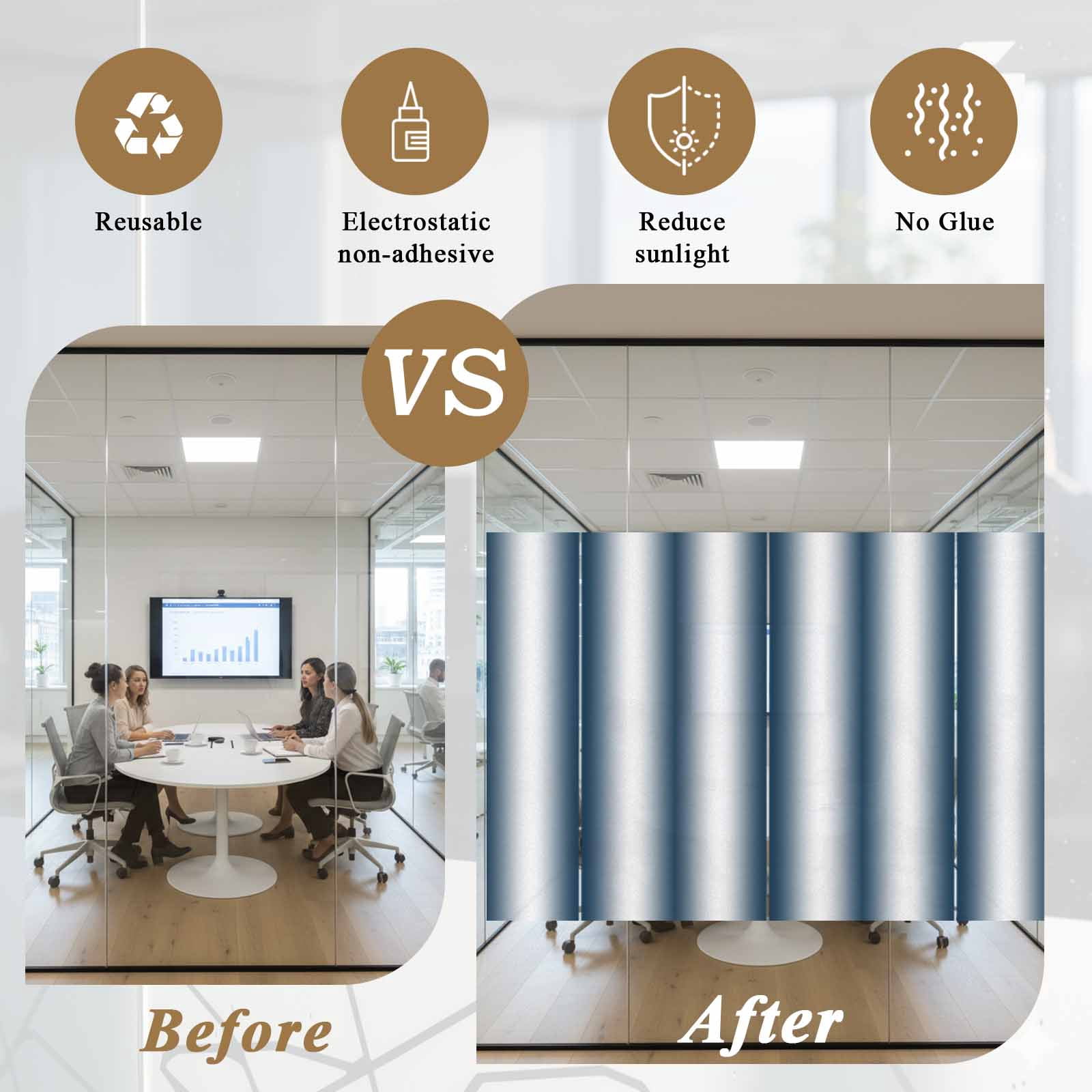 Ombre Dark Blue Window Privacy Film, Gradient White Abstract Minimalist Stripe Static Cling UV Sun Blocking Tint Film Heat Control Windows Films for Bedroom Bathroom, Window Stickers 23.6"x59"