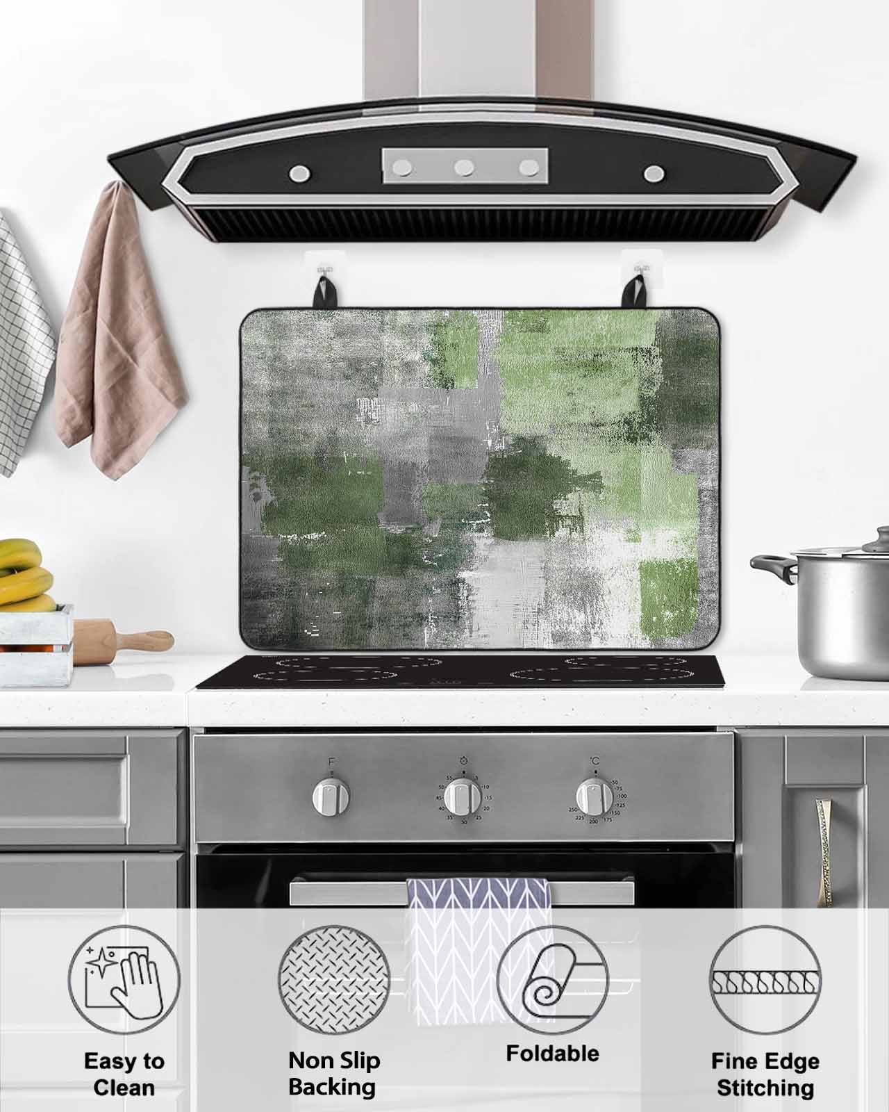 nqOlkjepod Large Induction Cooktop Protector Mat 36"x21", Sage Green Grey Stove Top Covers for Electric Stove, Modern Oil Painted Abstract Art Aesthetics Stove Burner Cover Mats Stove Cover