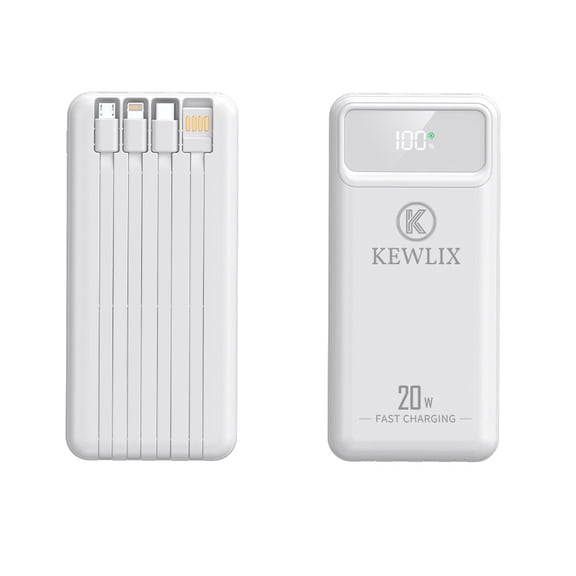 Power Bank, 10000mAh Portable Charger Power Bank with Built-in Cables, 22.5W Fast Charging Battery Pack, LED Display, Multiple Output and Input, Compatible with iPhone, Samsung and Android