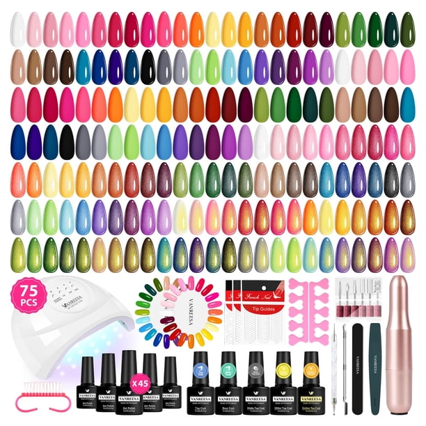 Kit de esmaltes de uñas en gel VANREESA con luz UV y taladro para uñas, 75 unidades