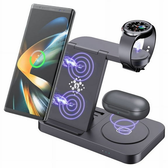 4 In 1 Charging Station, 15W Foldable Fast Wireless Charger Dock Stand For Samsung Galaxy Z Flip S24 Ultra S23 S22, Galaxy Watch 6 5 4 3, Galaxy Buds Pro
