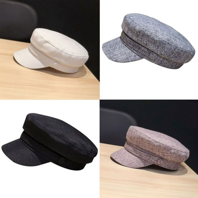 yingyy Coton Lin Marin Caps Rétro breton Béret cap Rétro breton Béret cap Plat Haut Newsboy Pêcheur Chapeau Uni