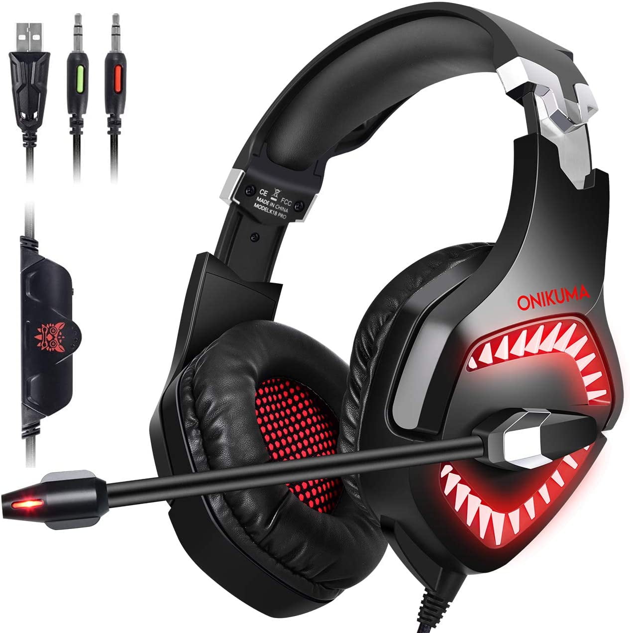 Onikuma Gaming Headphones Ps4 Gaming Headset For Pc Xbox One Controller Ps4 Mac Ns 50mm Driver 7 1 Surround Sound Over Ear Gaming Headphones With Microphone Soft Memory Earcup Led Light Walmart Com