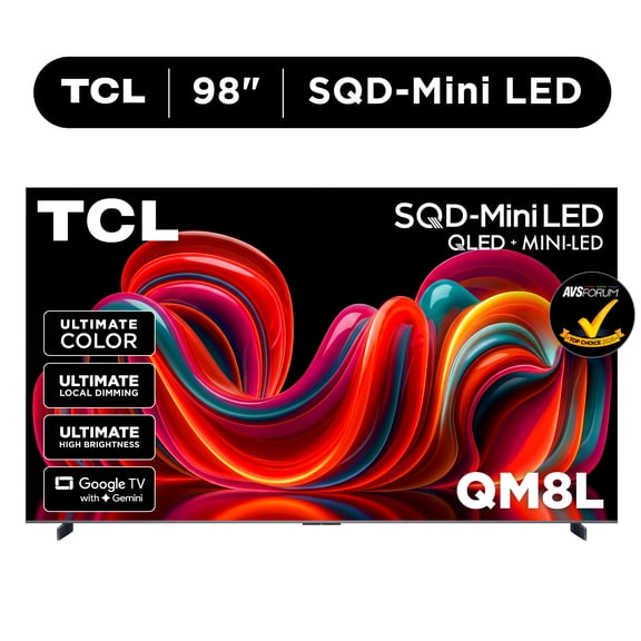 TCL 98” QM8L Series SQD-Mini LED QLED Smart Google TV (NEW 2026) - TCL Deep Color System with Super QLED, Up to LD4000 Precise Dimming Series, Up to HDR6000 Peak Nits, WHVA 2.0 Ultra Panel - 98QM8L