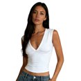 thumbnail image 1 of Camisetas sin mangas de verano para mujer, con estampado de lunares a la moda o color liso, corte ajustado, escote en V profundo, ideales para salir., 1 of 8