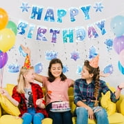 Sinekong Winter Snowflake Hanging Swirl Happy Birthday Party Decorations Banner for Winter Wonderland Birthday Party Supplies