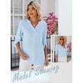 thumbnail image 5 of ZXSXSY Women's Chic Button V-Neck Half Sleeves Solid Color Blouse, 5 of 6